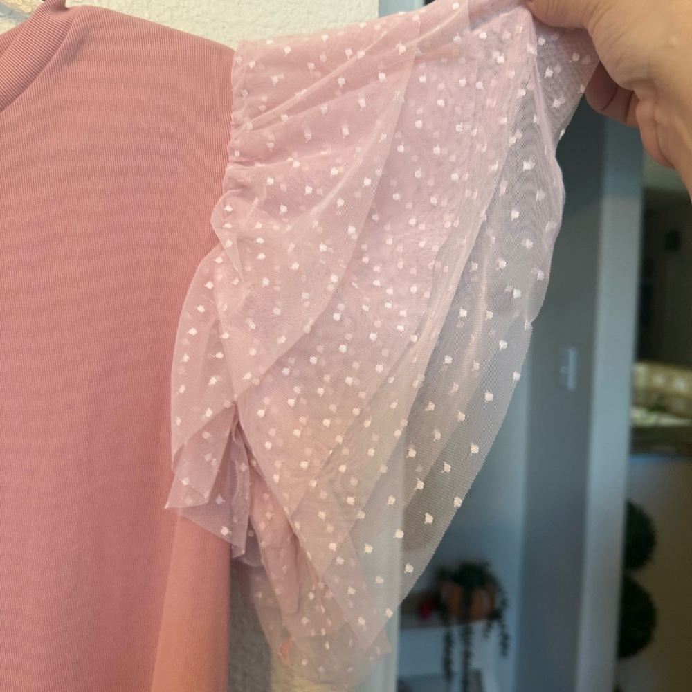 Pink Bodysuit with Ruffled Sleeves XL B - Picture 3 of 9
